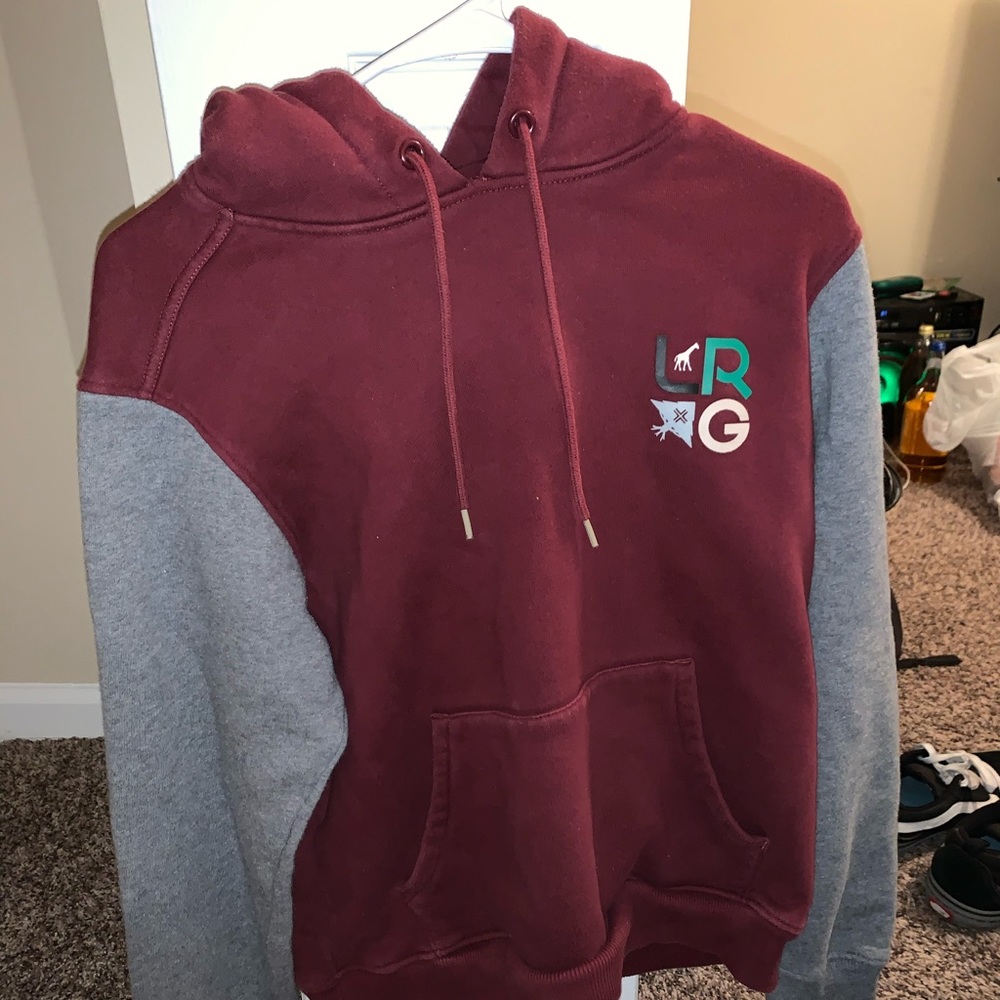 LRG maroon hoodie w/ grey sleeves
